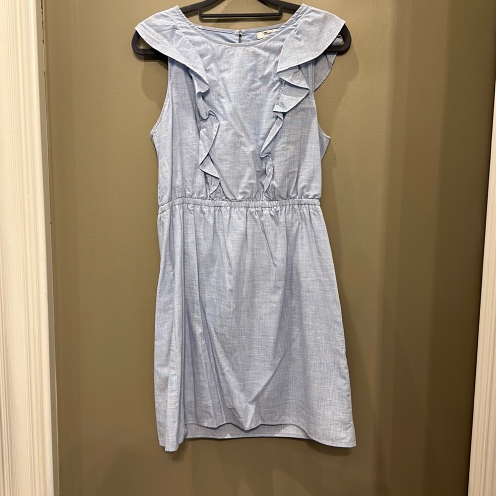 Madewell Bellflower Blue Lightweight Sleeveless Ruffle Dress Chambray